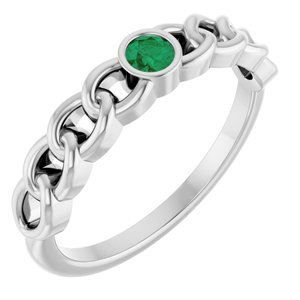 14K White Natural Emerald Curb Chain Ring Siddiqui Jewelers