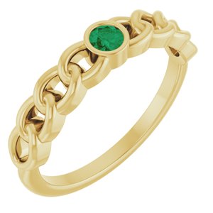 14K Yellow Natural Emerald Curb Chain Ring Siddiqui Jewelers