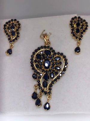 22K Yellow Gold and Sapphire Pendant and Earring Set - Siddiqui Jewelers