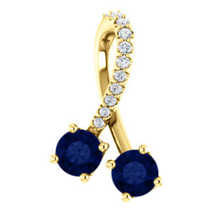 14K Yellow Chatham® Created Blue Sapphire & .05 CTW Diamond Pendant - Siddiqui Jewelers