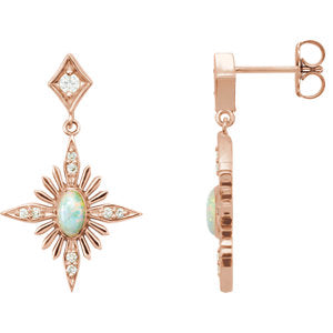 14K Rose Australian Opal & 1/6 CTW Diamond Celestial Earrings - Siddiqui Jewelers