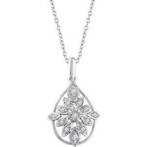 14K White 1/6 CTW Diamond Granulated Filigree 18" Necklace - Siddiqui Jewelers