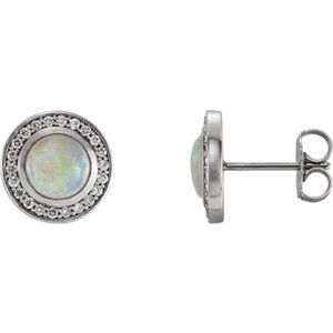 14K White 5 mm Opal & 1/6 CTW Diamond Halo-Style Earrings - Siddiqui Jewelers