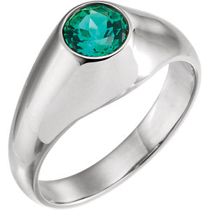 14K White 6.5 mm Round Chatham® Created Emerald Ring - Siddiqui Jewelers
