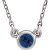 14K White 3 mm Round Chatham® Lab-Created Blue Sapphire Bezel-Set Solitaire 16" Necklace - Siddiqui Jewelers