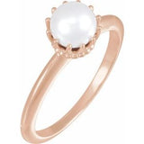 14K Rose Cultured White Freshwater Pearl Crown Ring