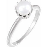 Platinum Cultured White Freshwater Pearl Crown Ring
