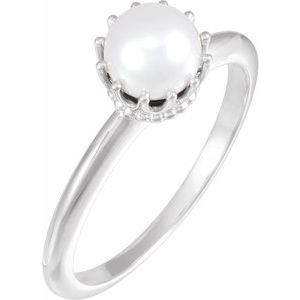 Platinum Cultured White Freshwater Pearl Crown Ring