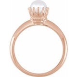 14K Rose Cultured White Freshwater Pearl Crown Ring
