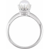 Sterling Silver Cultured White Freshwater Pearl Crown Ring