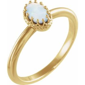14K Yellow Natural White Opal Crown Ring