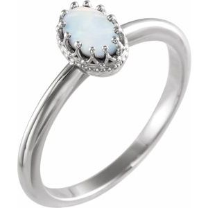 Sterling Silver Natural White Opal Crown Ring