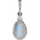 Sterling Silver 6x4 mm Natural Rainbow Moonstone & .015 CT Natural Diamond Pendant
