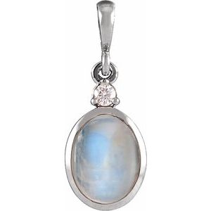 Sterling Silver 6x4 mm Natural Rainbow Moonstone & .015 CT Natural Diamond Pendant