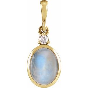 14K Yellow 6x4 mm Natural Rainbow Moonstone & .015 CT Natural Diamond Pendant