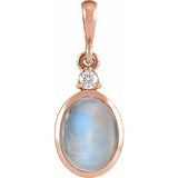 14K Rose 6x4 mm Natural Rainbow Moonstone & .015 CT Natural Diamond Pendant