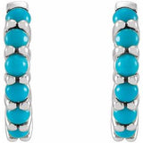 14K White Natural Turquoise Cabochon Hinged 12.2 mm Hoop Earrings