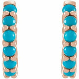 14K Rose Natural Turquoise Cabochon Hinged 12.2 mm Hoop Earrings