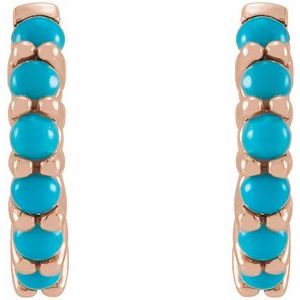 14K Rose Natural Turquoise Cabochon Hinged 12.2 mm Hoop Earrings