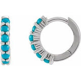 14K White Natural Turquoise Cabochon Hinged 12.2 mm Hoop Earrings