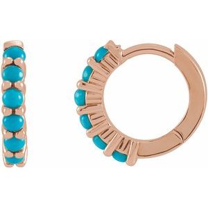 14K Rose Natural Turquoise Cabochon Hinged 12.2 mm Hoop Earrings