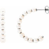 14K White Cultured White Freshwater Pearl 30.3 mm Hoop Earrings