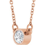 14K Rose 1/4 CT Natural Diamond Solitaire 18" Necklace