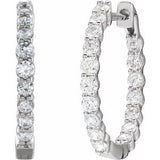 14K White 1 CTW Lab-Grown Diamond Inside-Outside Hinged 19.3 mm Hoop Earrings