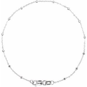 14K White .85 mm Faceted Beaded Cable 7" Chain