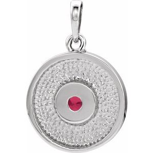 14K White Natural Ruby Disc Pendant