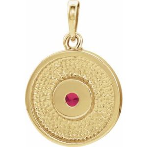 14K Yellow Natural Ruby Disc Pendant