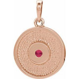 14K Rose Natural Ruby Disc Pendant
