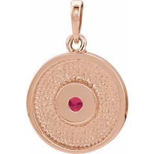 14K Rose Natural Ruby Disc Pendant