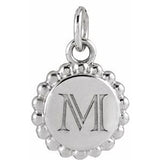 14K White Engravable Beaded Disc Charm/Pendant