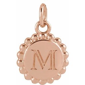 14K Rose Engravable Beaded Disc Charm/Pendant