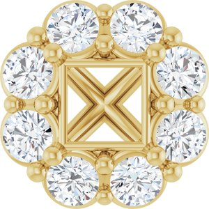14K Yellow 8x8 mm Square 3 1/4 CTW Natural Diamond Semi-Set Halo-Style Peg Setting