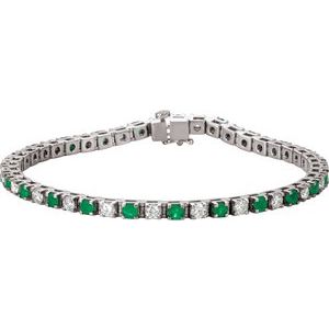 Platinum Natural Emerald & 2 1/3 CTW Natural Diamond Line 7"  Bracelet