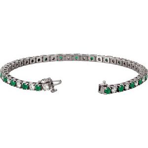 Platinum Natural Emerald & 2 1/3 CTW Natural Diamond Line 7"  Bracelet