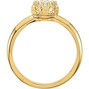 14K Yellow Natural White Opal Crown Ring