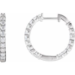14K White 1 CTW Lab-Grown Diamond Inside-Outside Hinged 19.3 mm Hoop Earrings