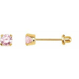 14K Yellow 3 mm Round Imitation Pink Cubic Zirconia Piercing Stud Earrings
