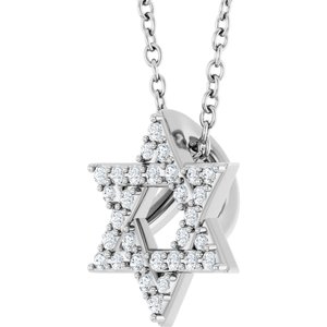 Platinum 1/10 CTW Natural Diamond Star of David 16-18" Necklace
