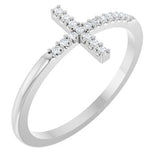 14K White .07 CTW Natural Diamond Sideways Cross Ring