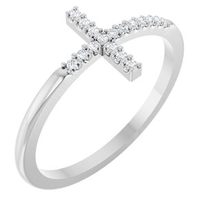 14K White .07 CTW Natural Diamond Sideways Cross Ring