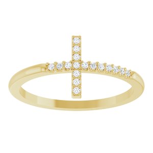 14K Yellow .07 CTW Natural Diamond Sideways Cross Ring