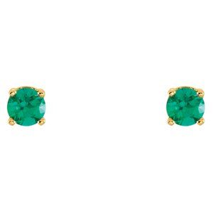 14K Yellow Imitation Emerald Youth Earrings