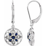 14K White Natural Blue Sapphire & .07 CTW Natural Diamond Earrings