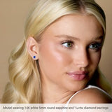 14K Rose 4 mm Natural Blue Sapphire & 1/10 CTW Natural Diamond Earrings
