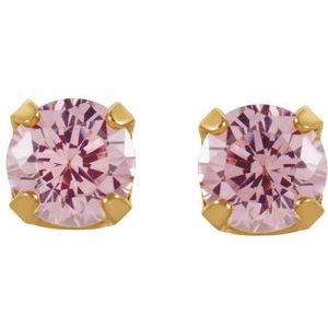 24K Gold-Washed Stainless Steel 3 mm Round Imitation Pink Cubic Zirconia Piercing Stud Earrings