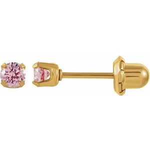 24K Gold-Washed Stainless Steel 3 mm Round Imitation Pink Cubic Zirconia Piercing Stud Earrings